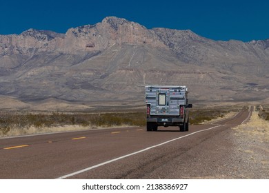 Campers Driving Toward Guadalupe Mountains National Park In Northwest Texas On The New Mexico Border.