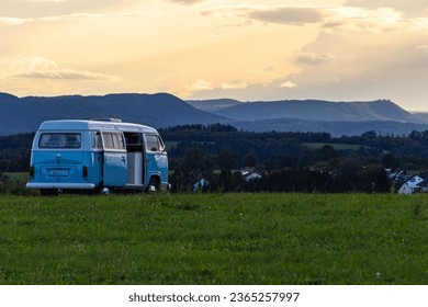 campervan german volkswagen at sundown landscape evening vwbully