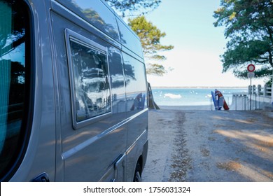 campervan parked by the sea side