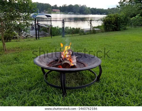 Campfire Fire Pit Down Next Lake Parks Outdoor Objects Stock Image