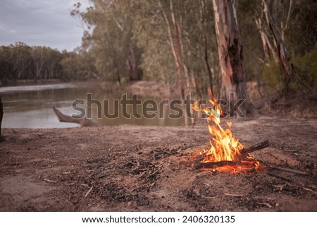 Campfire next to the Murray River in Victoria, Australia