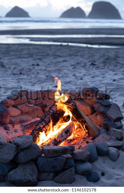 Campfire Scene Rock Fire Pit On Parks Outdoor Objects Stock Image