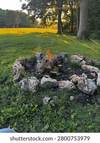 Campfire in Stone Fire Ring 