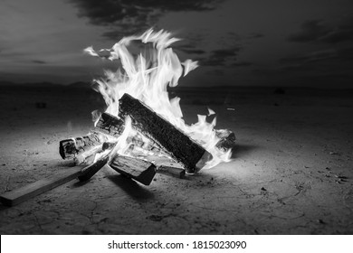 Campfire in the vast Alvord desert in Oregon US.