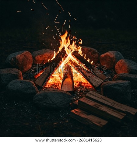 Campfire while camping at night