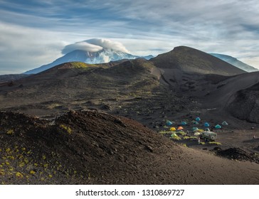 Campground Volcanologists Established Near A New Crater On The Slopes Of Volcanoes Tolbachic - Kamchatka, Siberia, Russia