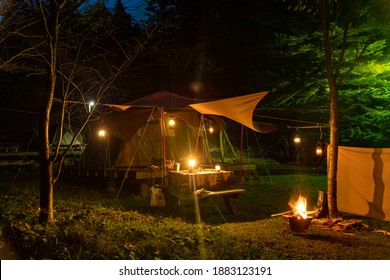 Camping and bonfire in Hokkaido