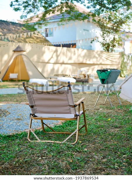 Camping chair on the garden\
