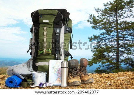 Camping elements/ equipment on top of the mountain.