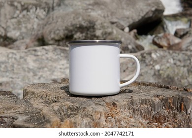 Camping Enamel Mug Mockup For Design Presentation, White Metal Cup Mock Up.