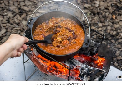 Camping food outdoors Chili beans (Chili con carne) - Shutterstock ID 2063232323
