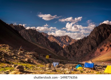 Camping At High Altitude At Stok Kangri Base Camp, In Leh, J&K, India