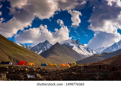 Camping At High Altitude At Stok Kangri Base Camp, In Leh, J&K, India