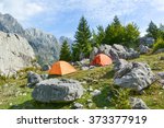 Camping in the mountains among the boulders.