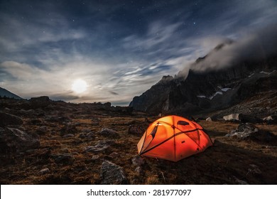 Camping in the mountains. Moon night