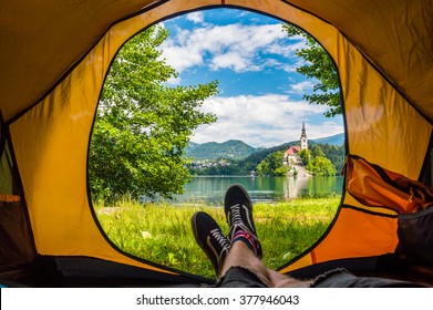 Camping On The Coast Of Bled Lake, Slovenia