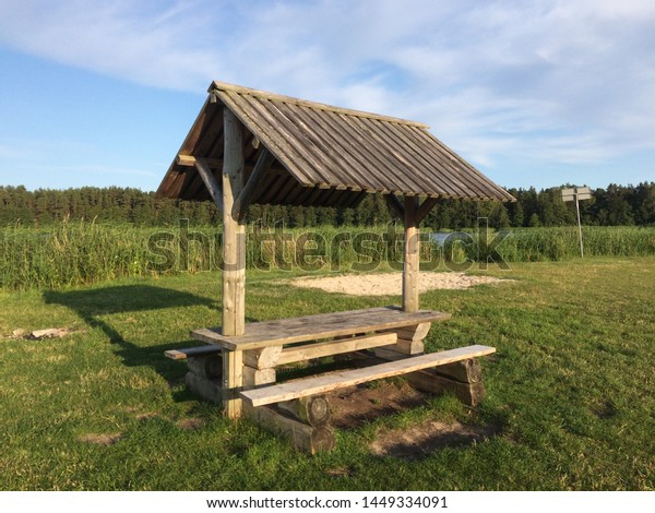 Camping On Coast River Wooden Tables Stock Photo Edit Now 1449334091