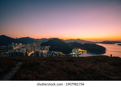 Camping On Mountain Top, Enjoy View Of Sunrise At Yuk Kwai Shan (Mount Johnson) Located In Ap Lei Chau,Hong Kong.