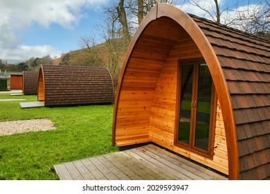 Camping Pods In An Empty Rural Camp Site In North Wales UK