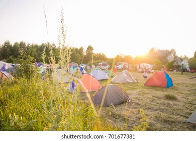 camping point. Tents nearby lake in park, Tents  area, Early morning, Beautiful natural place - Shutterstock ID 701677381