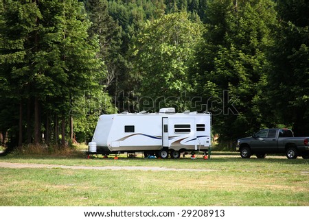 Camping RV Trailer Redwood Forest Stock Photo (Edit Now) 29208913 ...