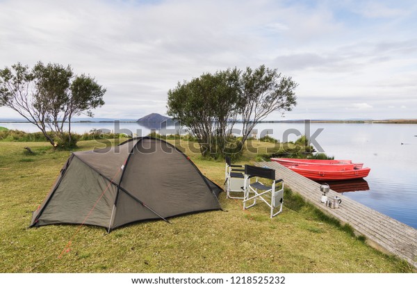 Camping Site Tent Two Folding Chairs Stock Photo Edit Now 1218525232