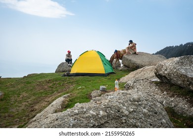 Camping site at Triund Trek , Mcleodganj, Himachal Pradesh , India - Shutterstock ID 2155950265