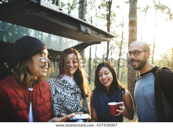 Camping\
Talking Friendship Outdoors Coffee\
Concept