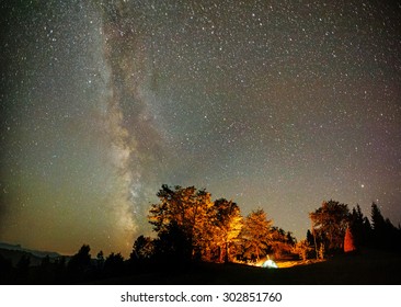 Camping Tent Under Stars At Night