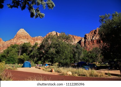 Camping Tent In Zion National Park, Utha,USA,amazing Place In Usa