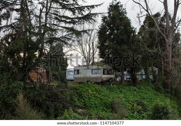 Camping Trailer Site Lush Forest Stock Photo Edit Now 1147104377