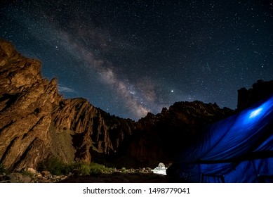 Camping Under The Starry Sky In The Night At Stok Kangri Base Camp, In Leh, J&K, India