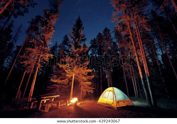 Camping Under Stars Bonfire Tent Banff Stock Photo Edit Now