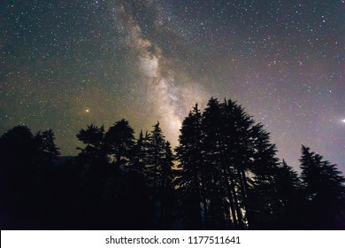 Camping Under Stars - Himalayan Forest. Star Gazing From Deo Tibba Trek,Manali, Himachal Pradesh, India. Beautiful Landscape And Snow Scape In Cold Winter Terrain. Astro Photo,galaxy, Stars. Outdoors