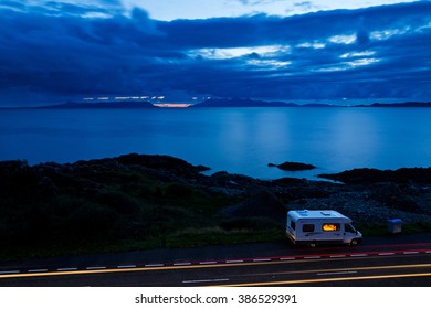 Camping with a view with a campervan in the Hebrides on the westcoast of Scotland