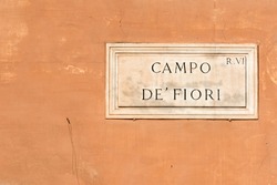 Campo De Fiori Sign Of Famous Street Market In Rome