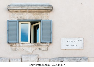 Campo De Fiori Sign Of Famous Street Market In Rome