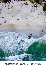 Camps Bay beach Cape Town from above with drone aerial view, Camps Bay Cape Town. 
