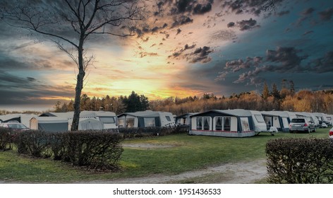 Campsite in the dusk near Viborg in Denmark