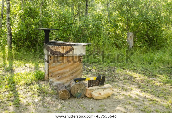 Campsite Fire Pit Logs Axe Stock Photo Edit Now 459555646