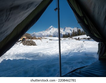 Campsite at Khulara while doing Kuari Pass trek in Uttarakhand India - Shutterstock ID 2208462781