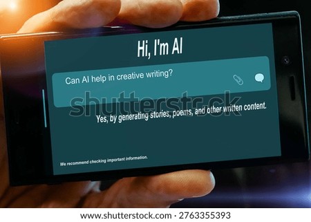 Can AI help in creative writing? Question for AI on tablet screen Yes, by generating stories, poems, and other written content.