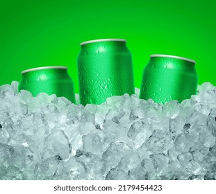 Can Of Cold Beverage, Ice Cube A Of Juicy. Summer Refreshing Drink