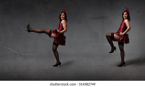 Can Can Dance For A Burlesque Performer, Dark Background