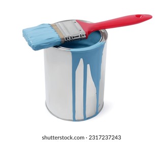 Can of light blue paint and brush isolated on white - Powered by Shutterstock