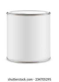 Can of paint on white background with white label for adding graphic