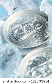 Can Of Soft Drink Or Beer With Ice, Top View And Close Up