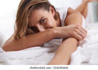 I Can Think Of Nothing Better To Do Than Lying In.... Portrait Of A Beautiful Young Woman Lying In Her Bed.