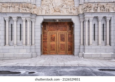 Saint-Anne-de-Beaupré, Québec, Canada – 29 January 2022 : The Doors Of The Sainte-Anne-de-Beaupré Basilica Dedicated To St Anne (Quebec, Canada).