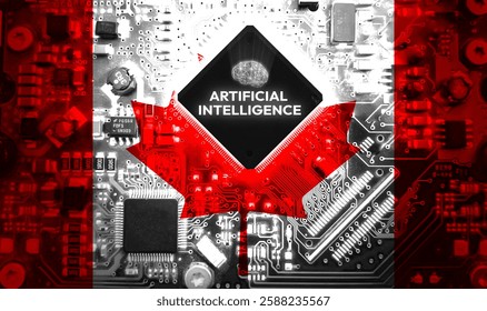 Canada artificial intelligence concept background with chip and glowing brain, futuristic tech backdrop